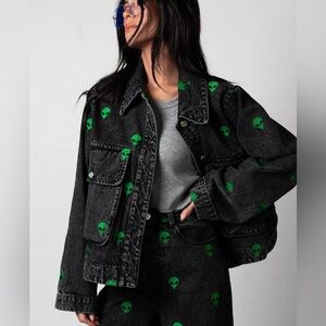 Dressed in LALA I Need Space Embroidered Alien Denim Jacket